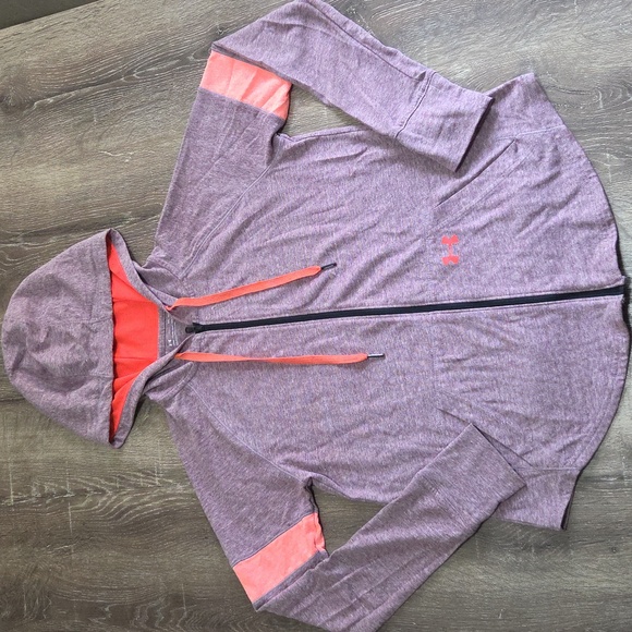UA Under Armour Heathered Purple Lightweight Zip Hoodie with Coral Accents - Picture 1 of 11